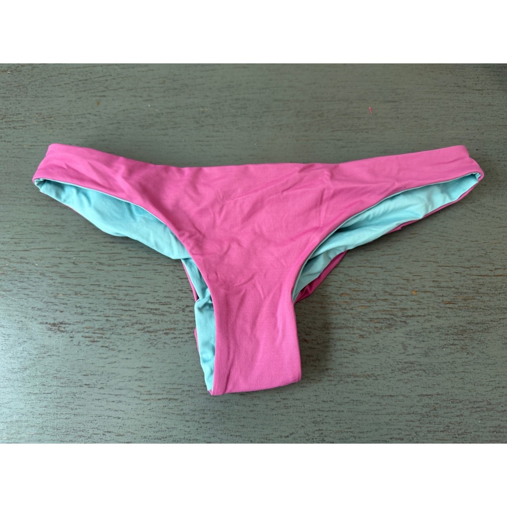 L*Space Sandy Bitsy Cut Bikini Bottom Reversible Pink Blue Ruched Back XS NWOT